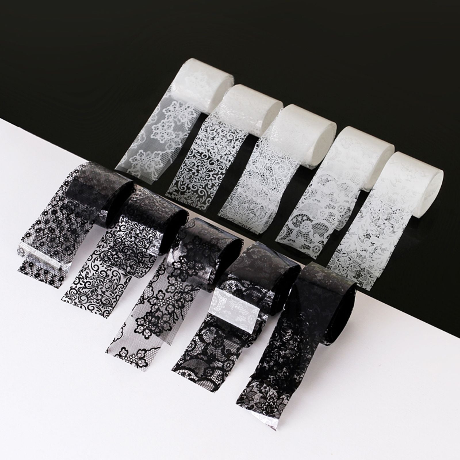 10 Rolls Black and White Lace Transfer Foil for Nail Art