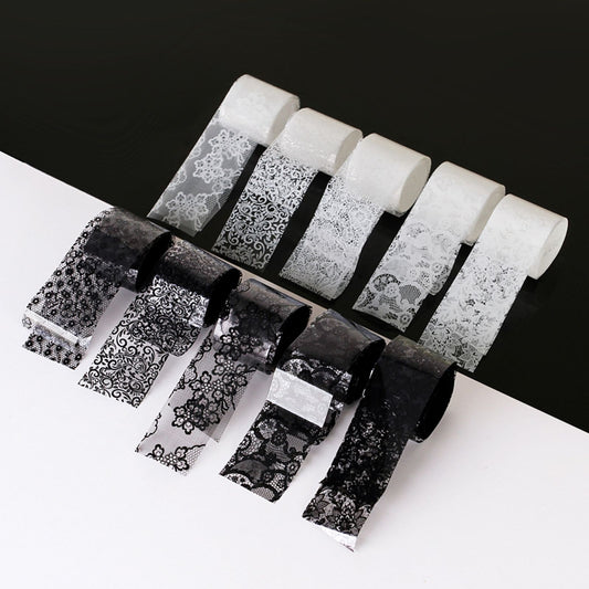 10 Rolls Black and White Lace Transfer Foil for Nail Art
