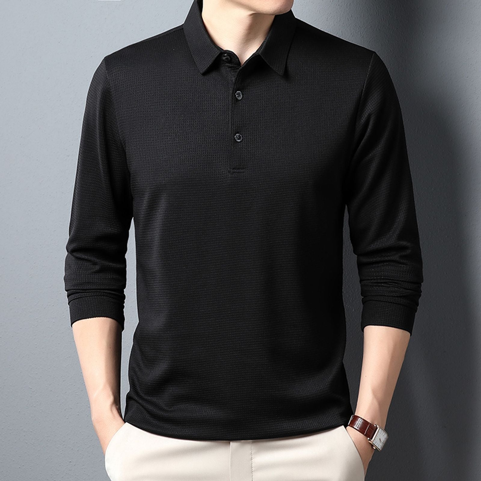 Men's Long Sleeve Business Casual Polo Shirt
