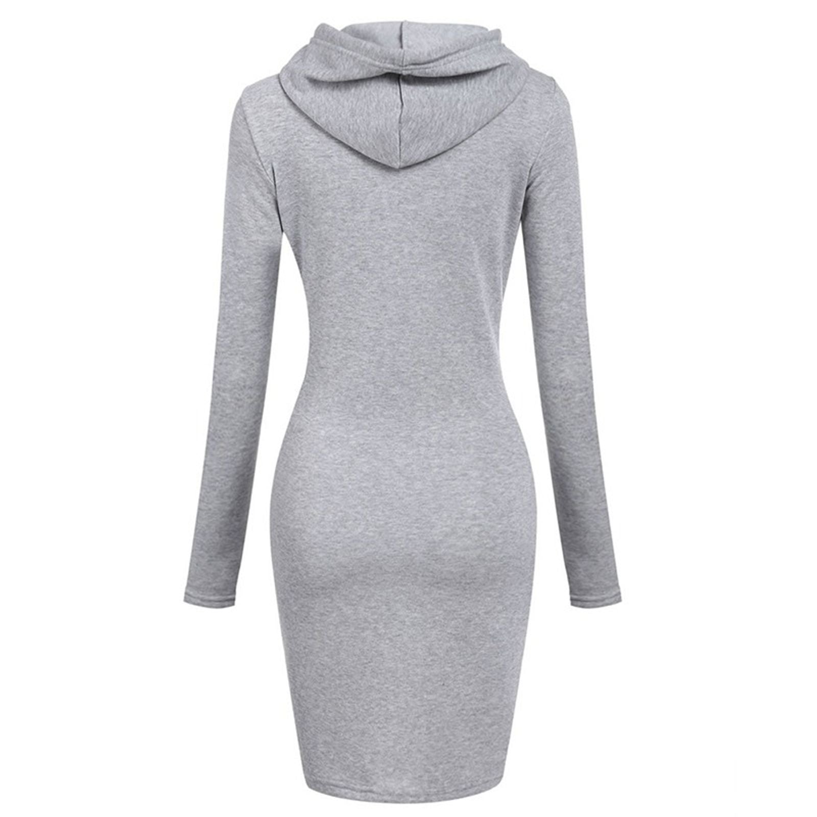 Women’s Hooded Knee-Length Pocket Dress - Casual Warm Sweatshirt