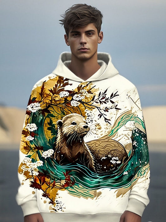 Men's DJ Otter Music Print Casual Hoodie