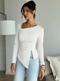 Elegant Solid Color Long Sleeve T-Shirt for Women