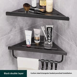 Wall-Mounted Triangle Drain Shelf with Hooks