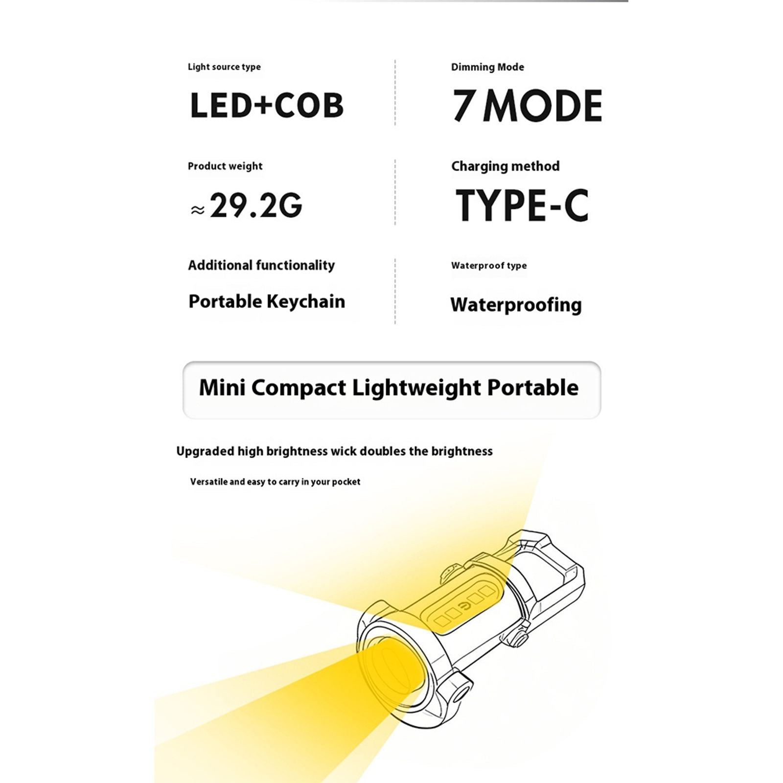 COB LED Keychain Flashlight - Ultralight & USB Rechargeable