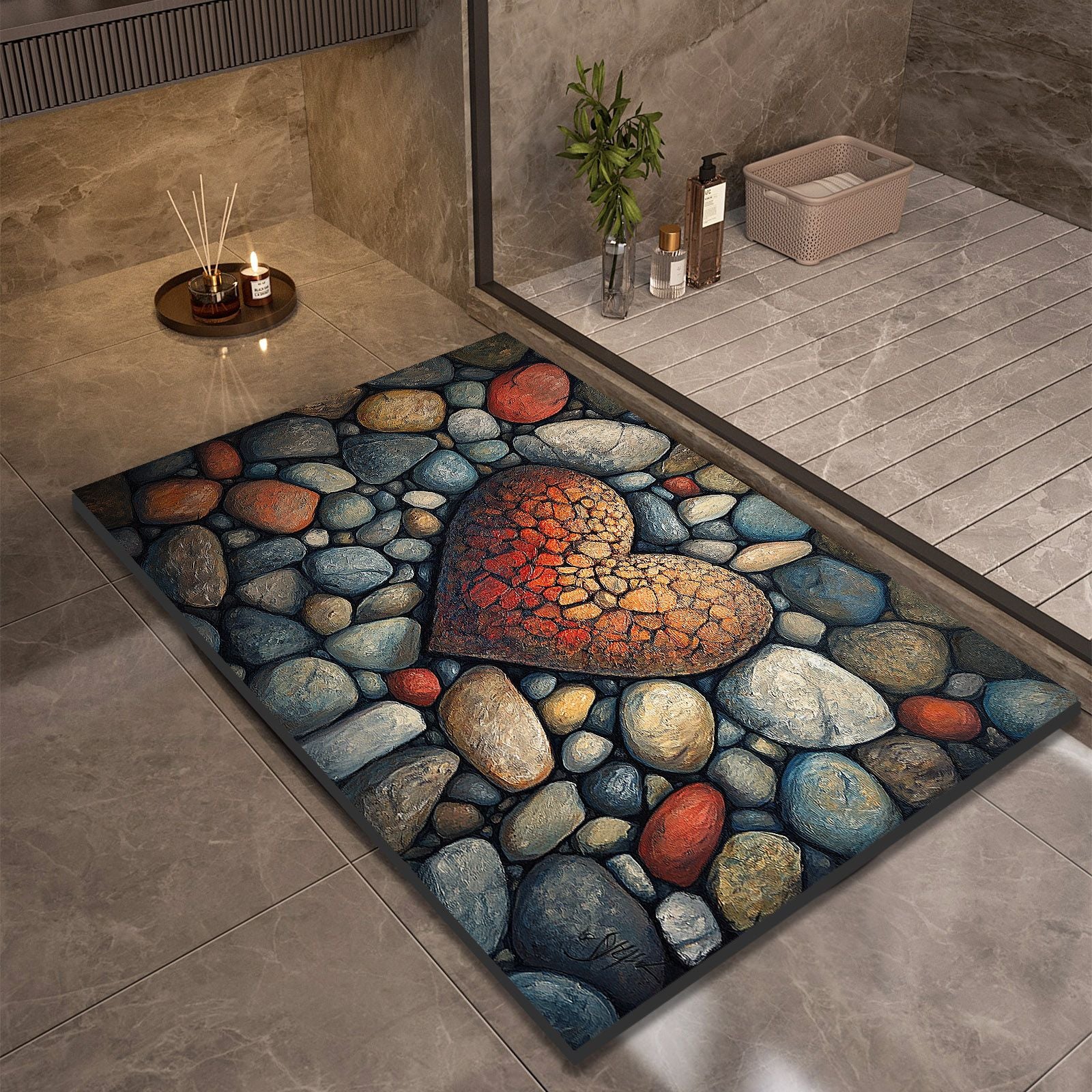 Stone Design Diatomite Bath Mat - Non-Slip & Quick Dry