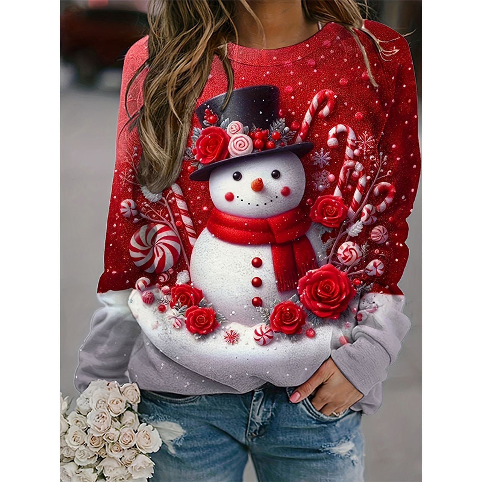 Christmas Snowman 3D Print Sweatshirt for Women