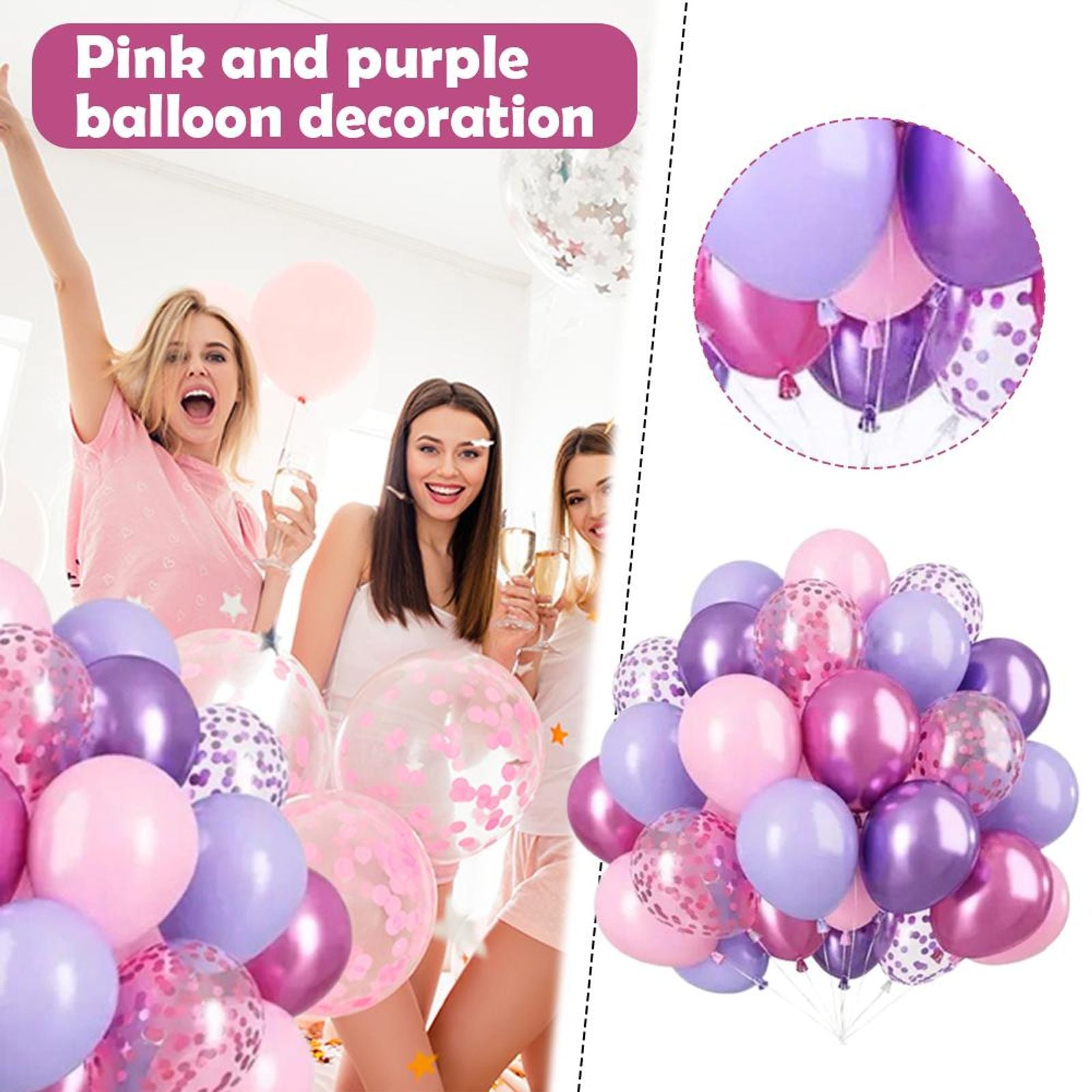 52PCS Macaron Pink and Purple Balloon Set for Parties