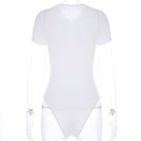 Casual Basic Black and White Short Sleeve Bodysuit for Women
