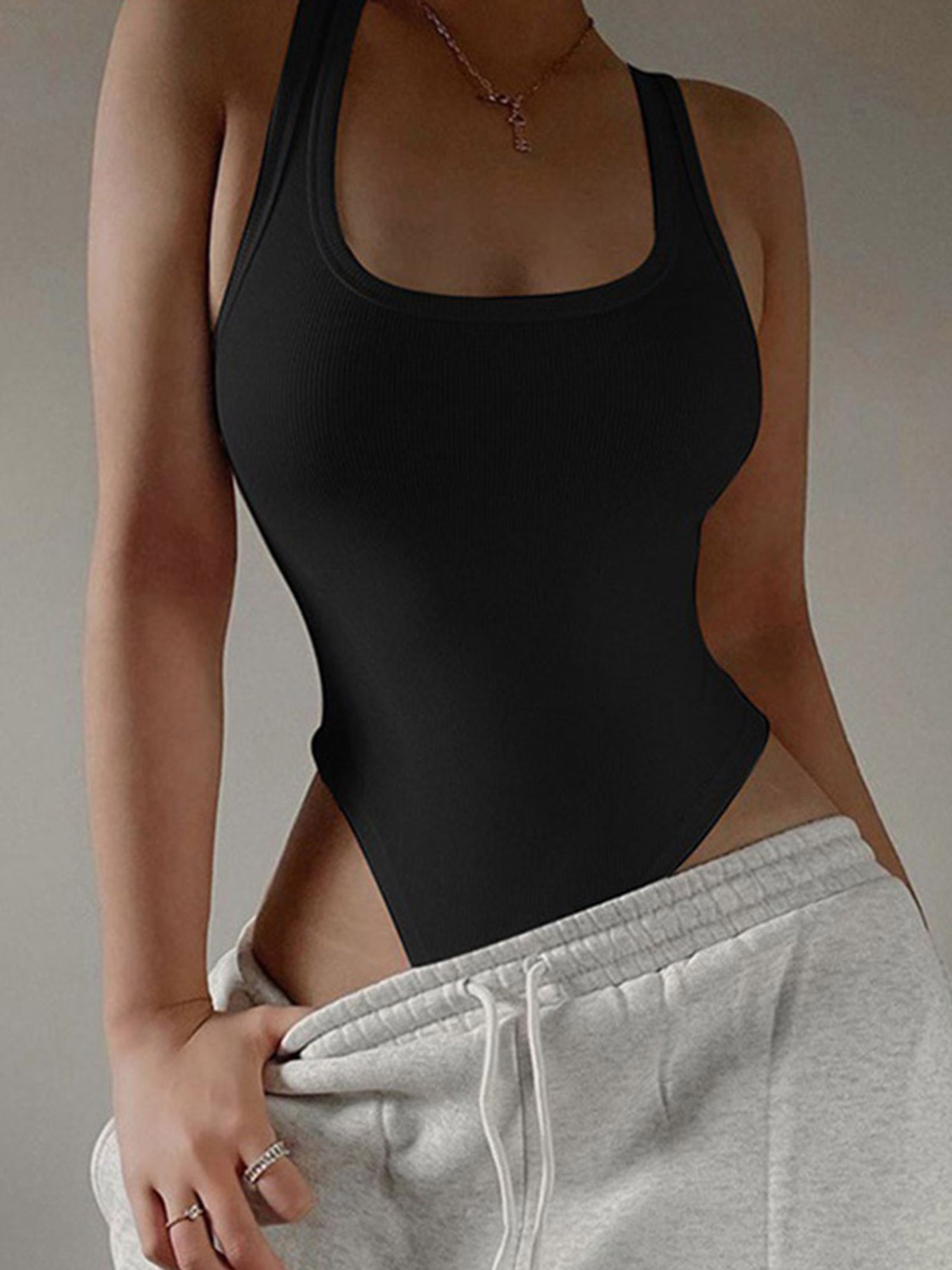 Sleeveless Knit Bodysuit Off Shoulder Halter Top for Women