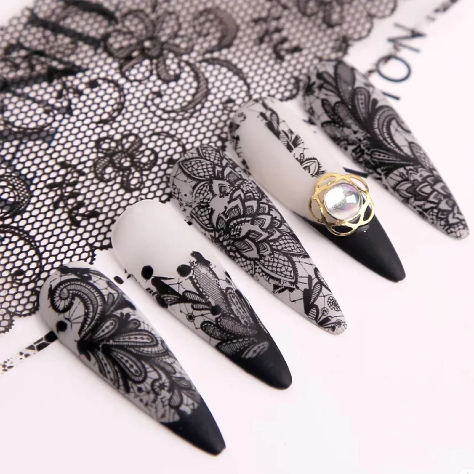 10 Rolls of White and Black Lace Nail Art Foils Set
