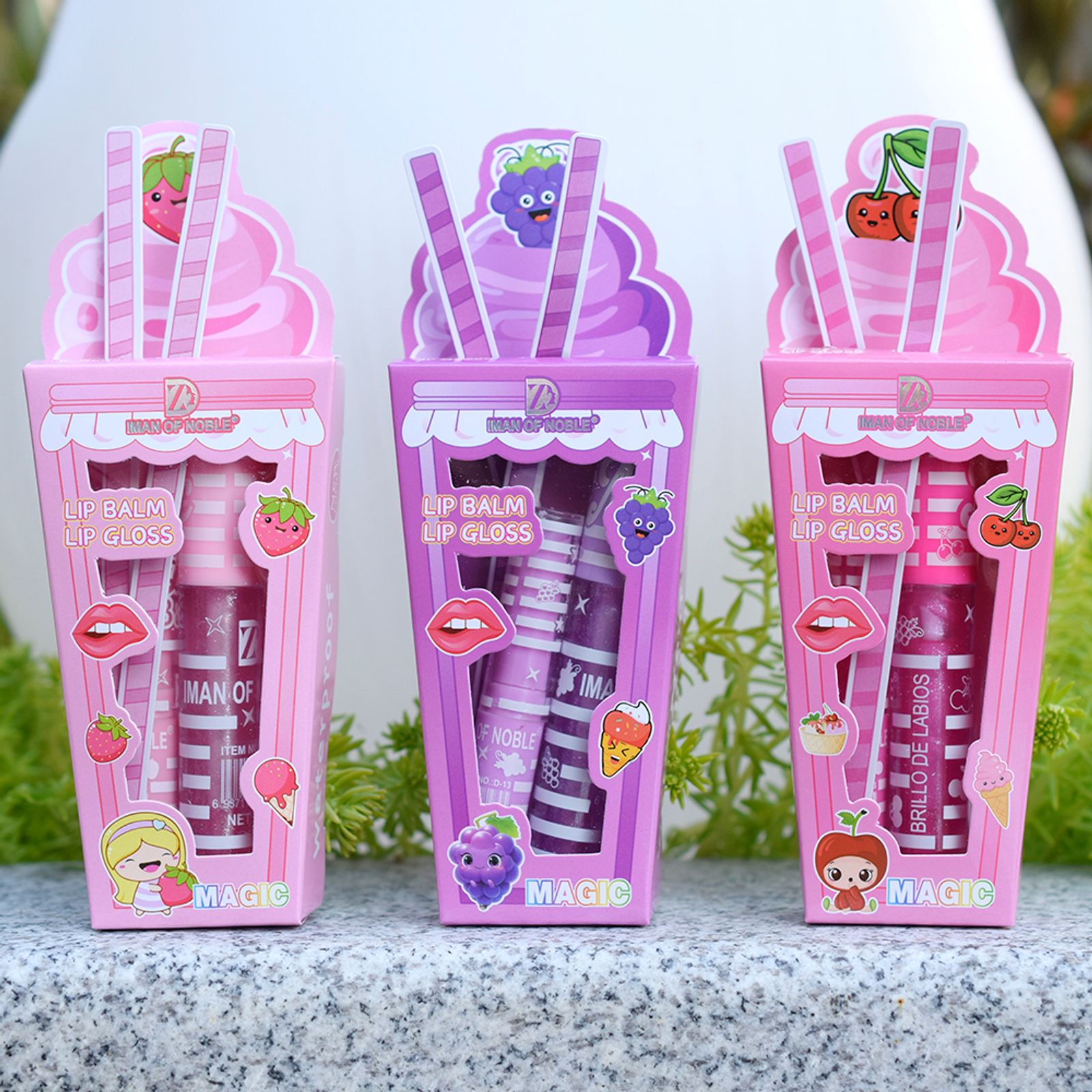 Cute Ice Cream Lip Gloss and Balm Set