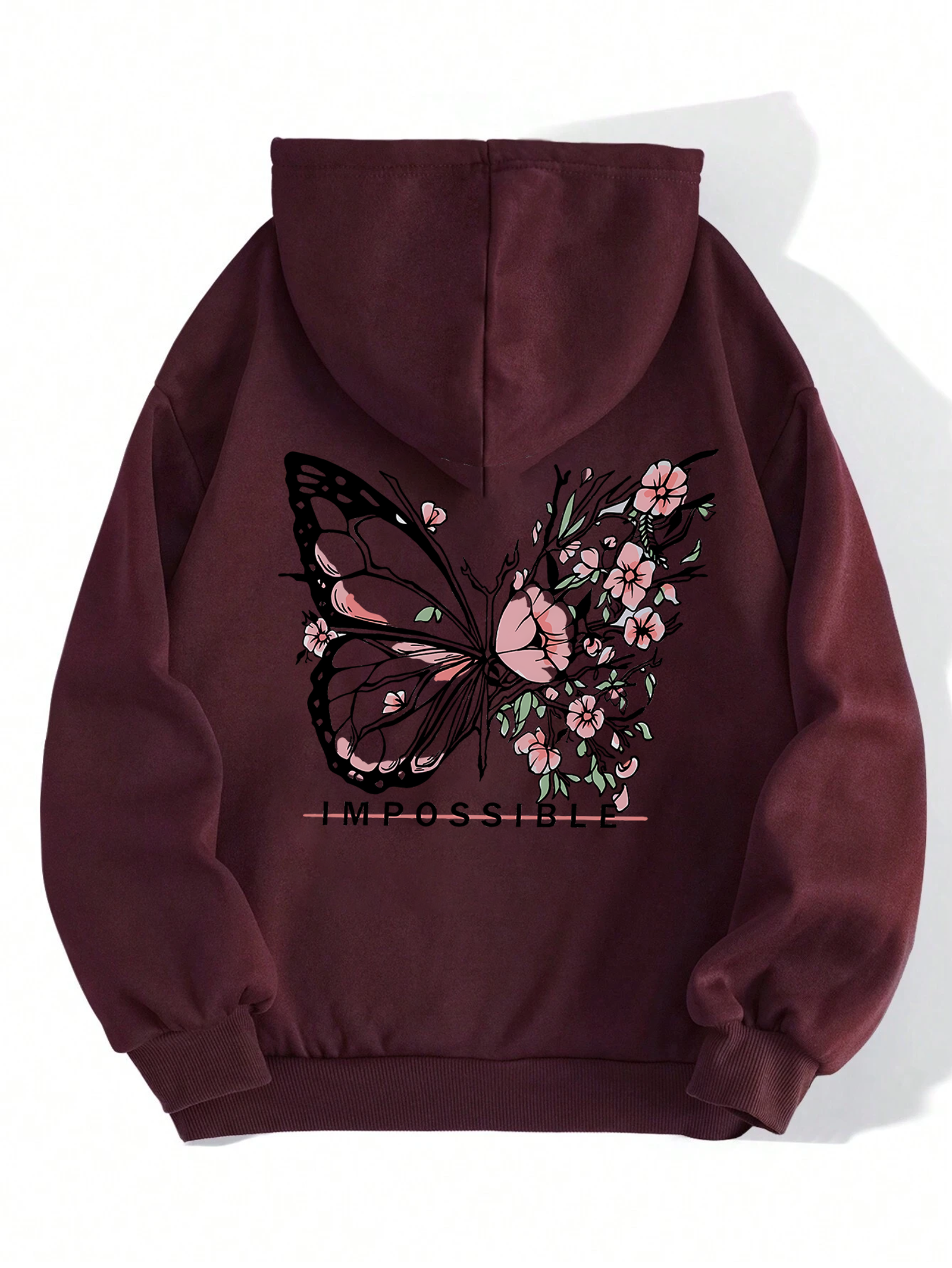 Rose Butterfly Graphic Print Hoodie for Women