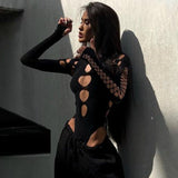 Xeemilo Dot Hollow Out Long Sleeve Bodysuit