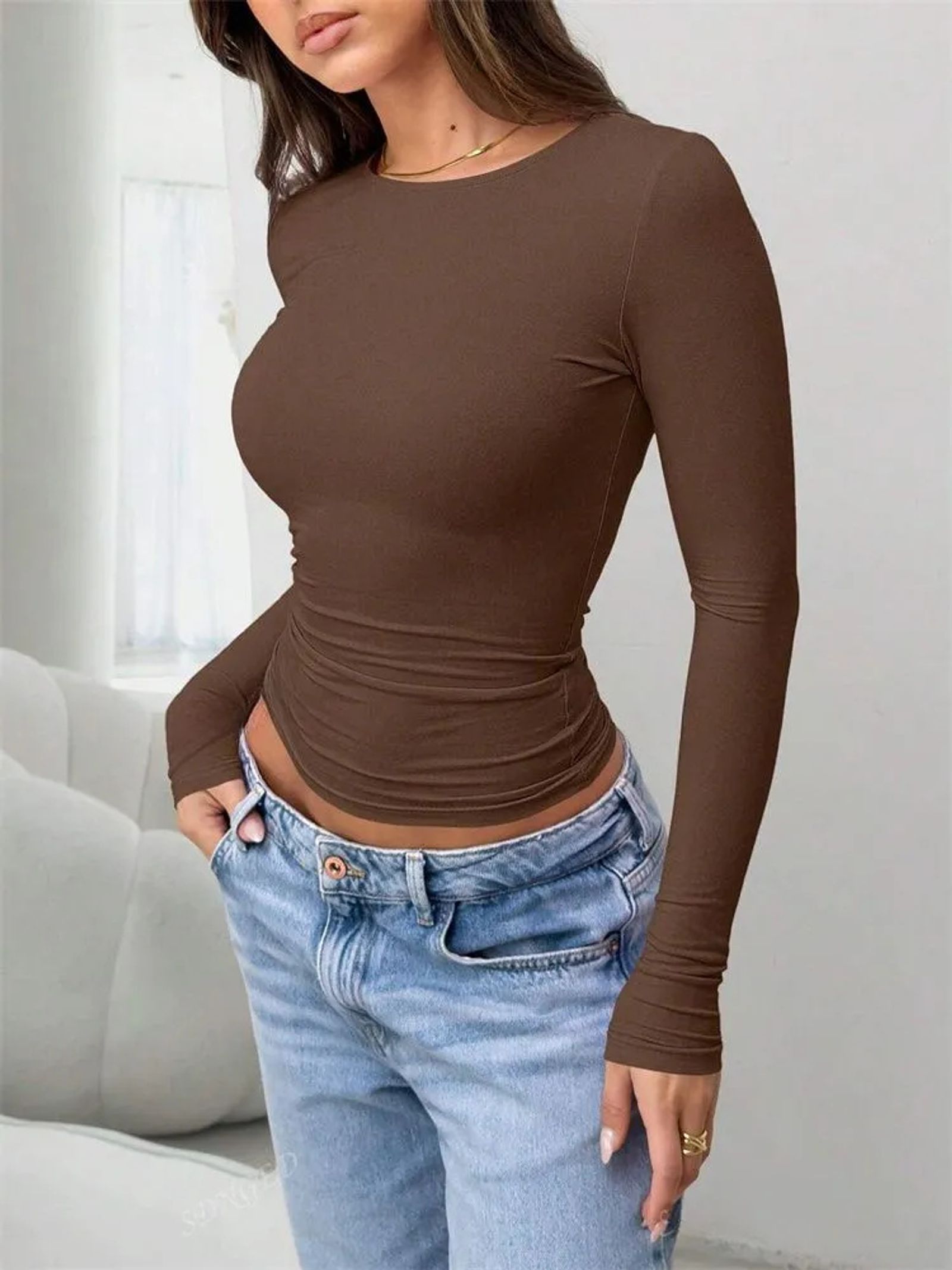 Basic Long Sleeve Crop Top for Women