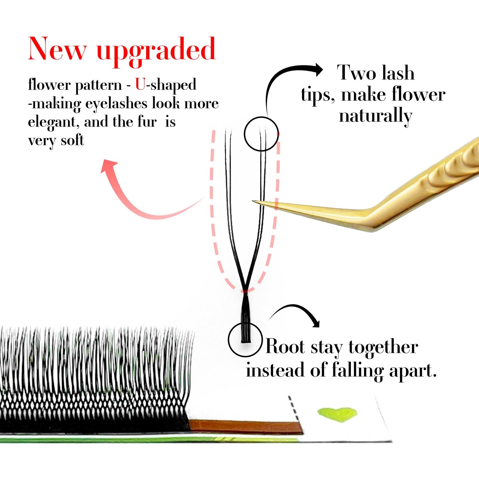 Lakanaku 2D Eyelash Extensions - U YY Fiber Double Tips