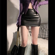 High Waist Leather Mini Skirt in Black and Wine Red