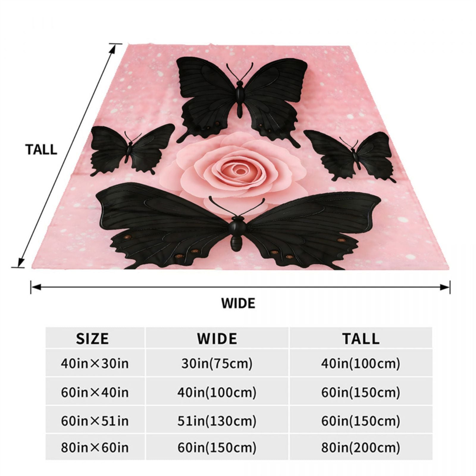 Pink Butterfly Rose Flannel Throw Blanket