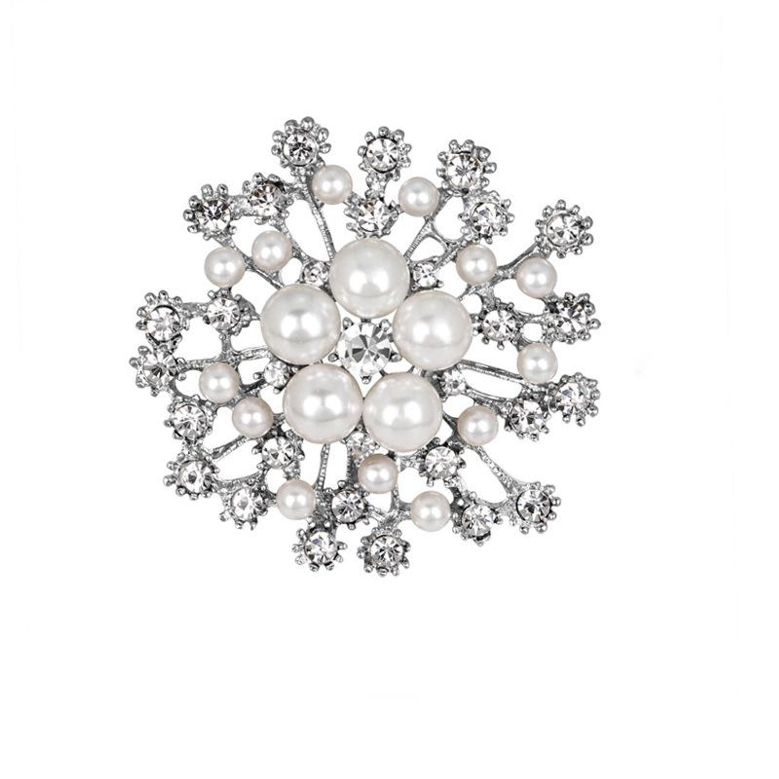 Large Rhinestone Pearl Snowflake Brooch for Women