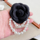 Korean Camellia Flower Brooch with Pearl Tassel for Women