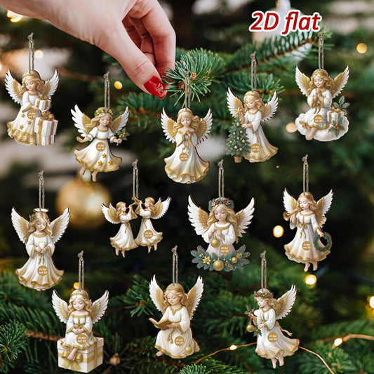 12Pcs Vintage Wooden Angel Pendants for Christmas Decor