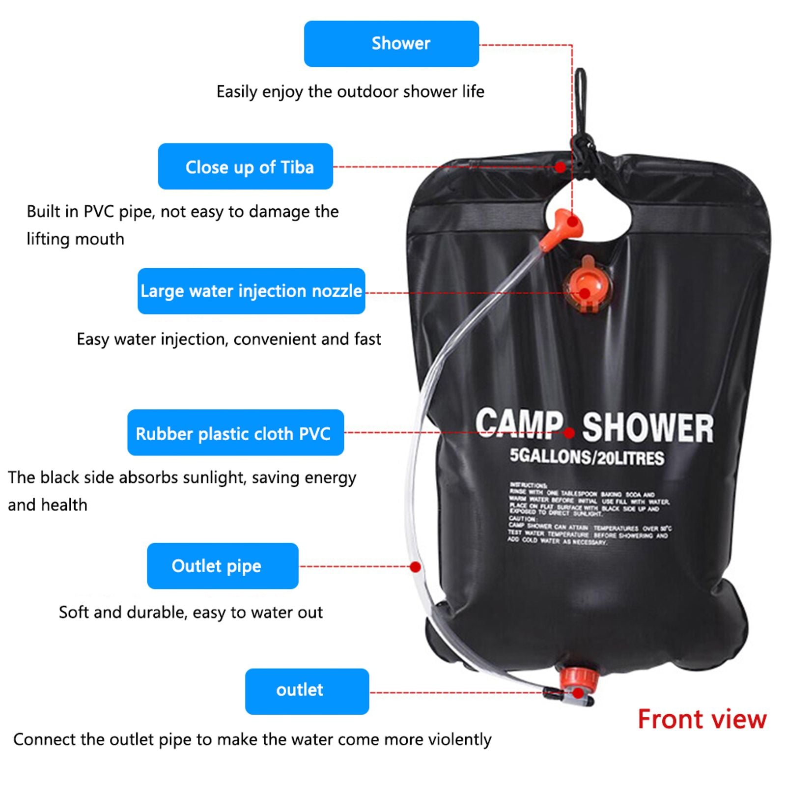 20L Portable Solar Camping Shower Bag