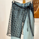 Layered Gauze Skirt with Lace for Y2K Streetwear