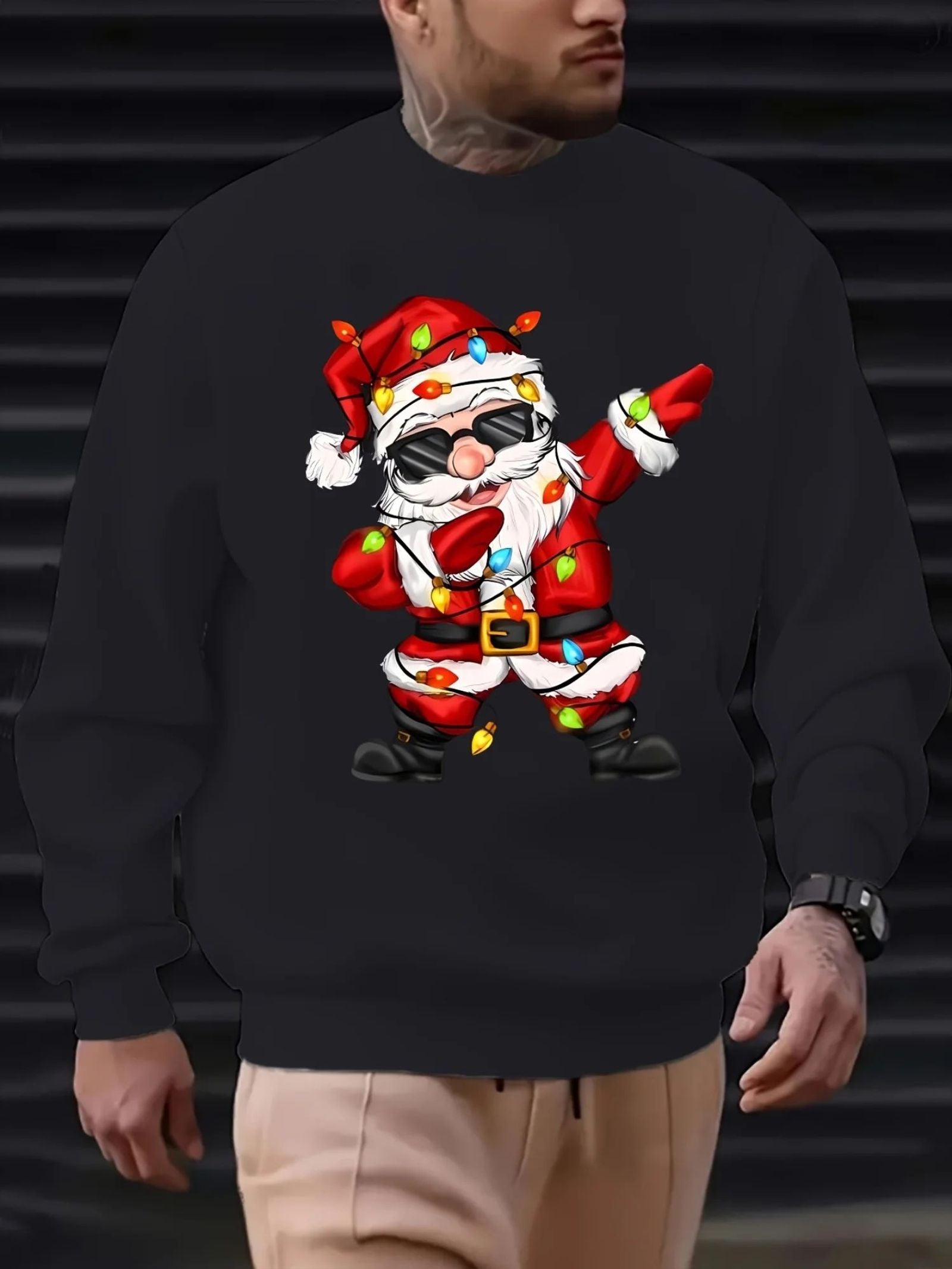Men's Christmas Sweater with Santa Riding a Motorcycle