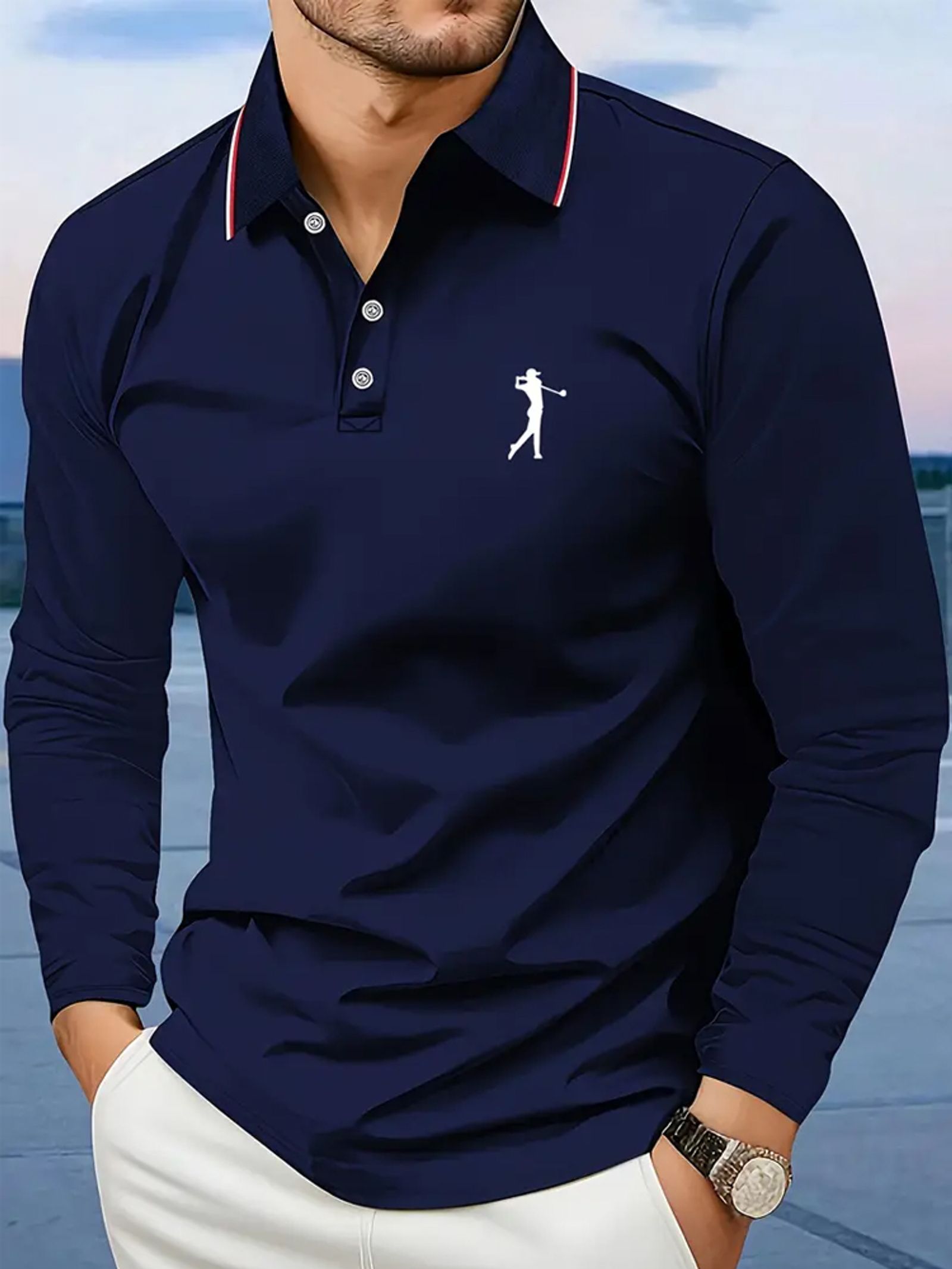 Men's Breathable Casual Long Sleeve Polo Shirt