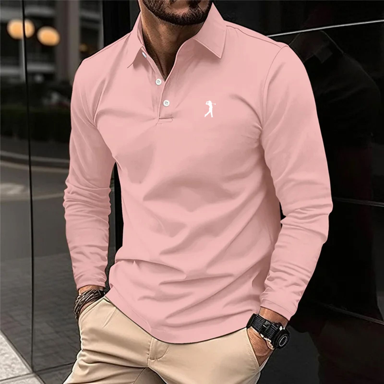 Men's Casual Long Sleeve Polos with Lapel
