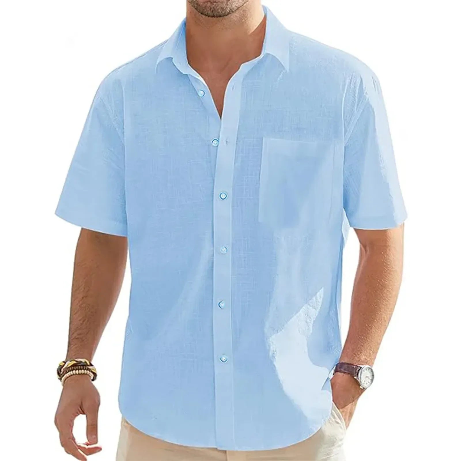 Men's Cotton Linen Short Sleeve Vacation Shirt