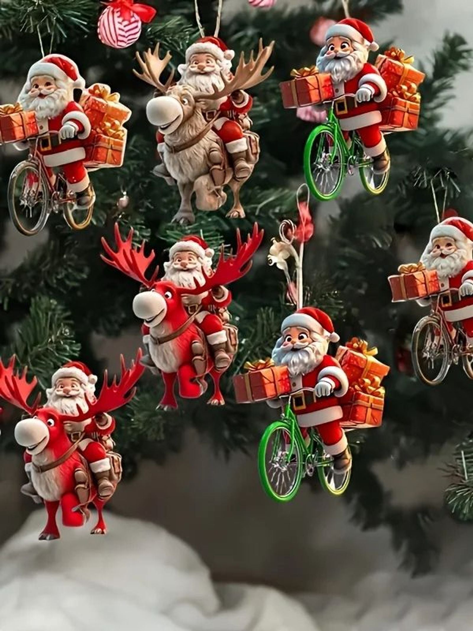 12-Piece Wooden Santa Claus Ornament Set