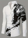 Hawaiian Long-sleeved Collar Shirt with 3D Tiger Eagle Print