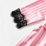 4pcs Women's Striped Lingerie Set with Lace Trim
