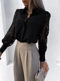 Women's Elegant Solid Chiffon Blouse - Casual Long Sleeve Tunic