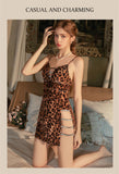 Rebeyuli Women's Leopard Print Velvet Lingerie Dress Set