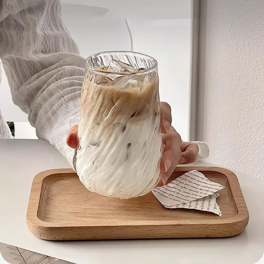 400ML Transparent Glass Coffee Mug with Stripes