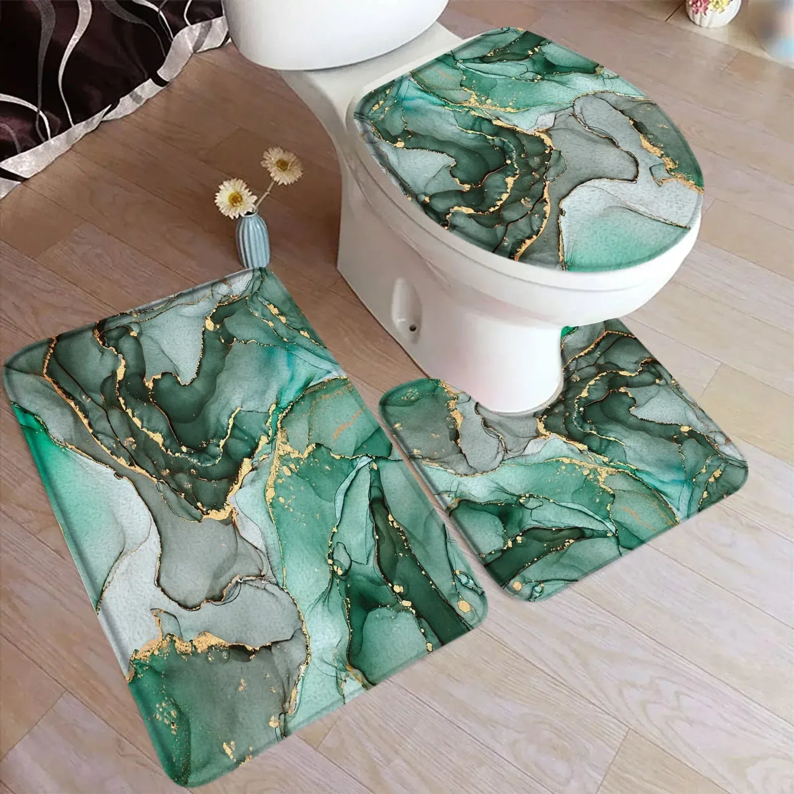 Abstract Blue Marble Bath Mat Set