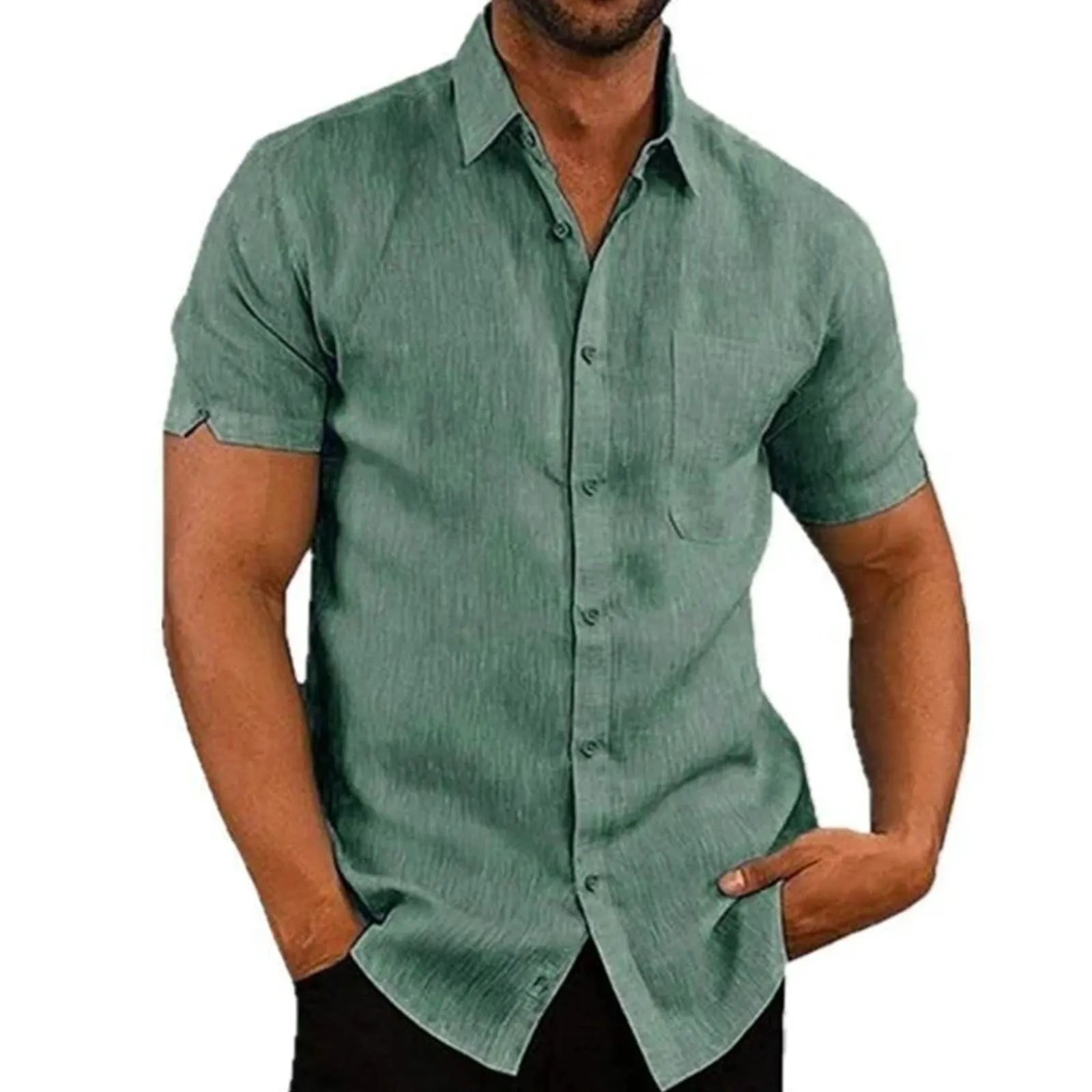 Men's Summer Cotton Linen Short Sleeve Shirts