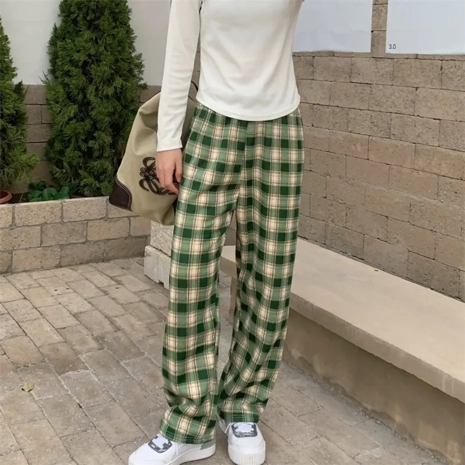 Winter Plaid Wide Leg Pants for Women