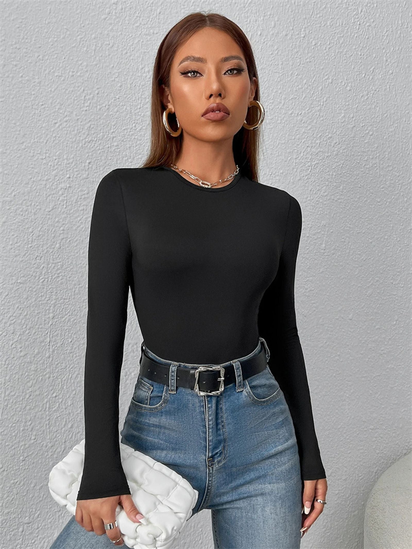 Women’s Long Sleeve Round Neck Blouse Bodysuit