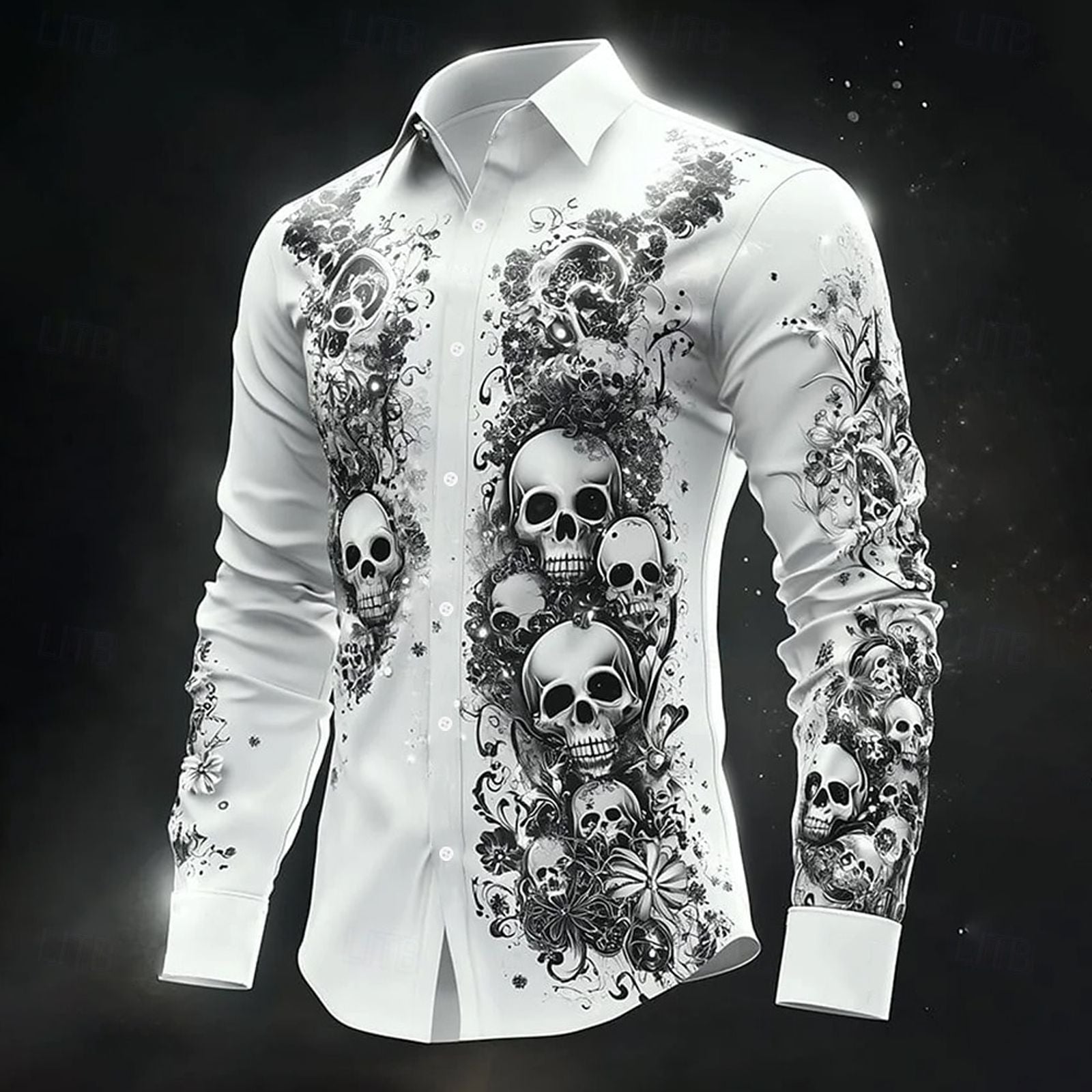 Hip Hop Skull Print Long Sleeve Shirt for Men