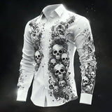 Hip Hop Skull Print Long Sleeve Shirt for Men
