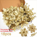 18pcs Christmas Poinsettia Flowers & Glitter Berry Stems Kit
