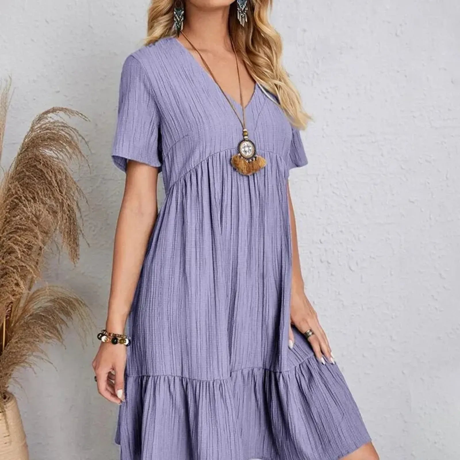 Women's Summer Peplum Dress with V-Neck and Ruffle Hem
