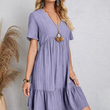 Women's Summer Peplum Dress with V-Neck and Ruffle Hem