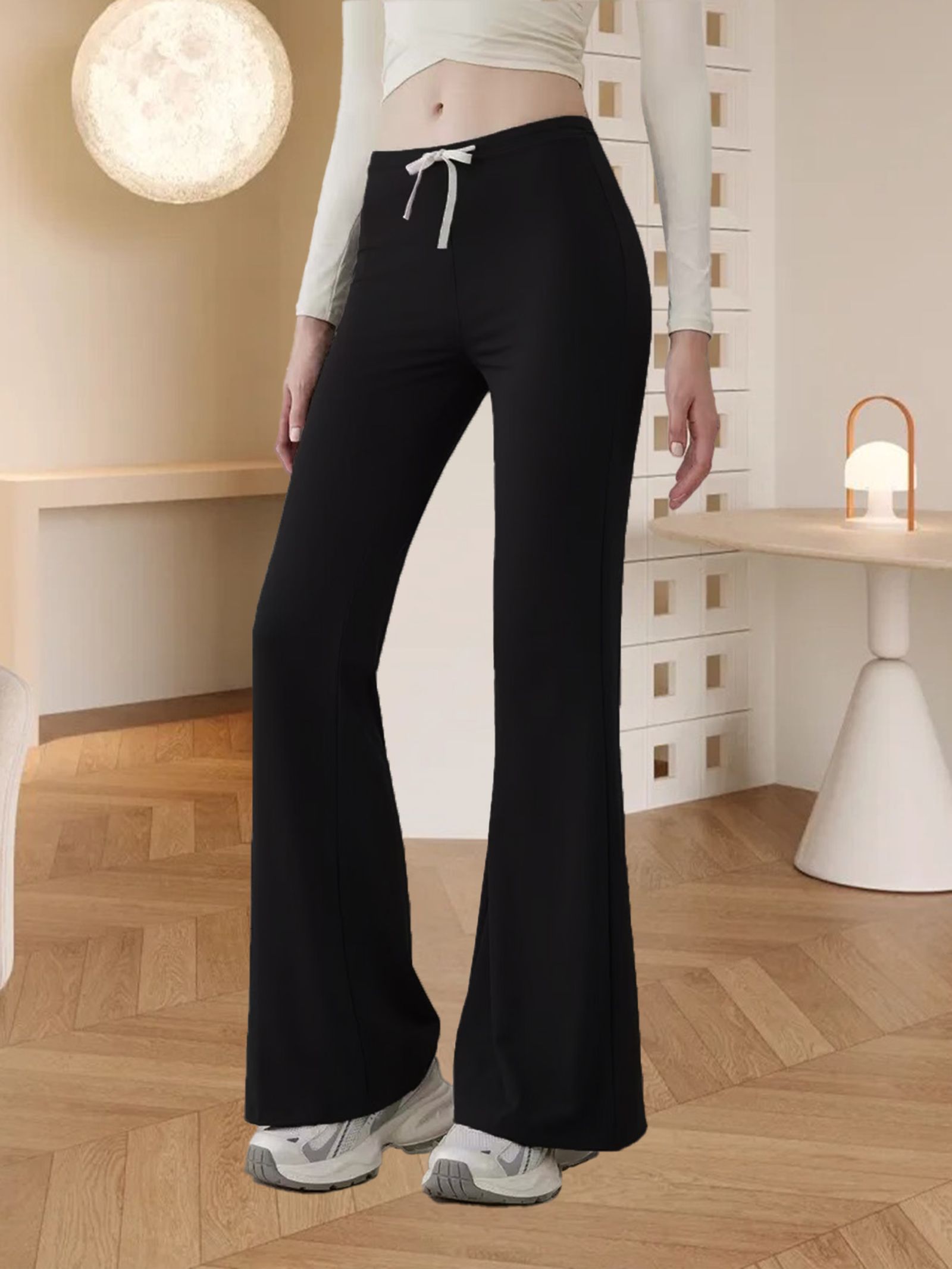 Women’s Black High-Waist Slimming Micro-Flared Sports Pants