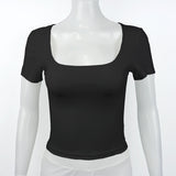 Solid Color Short Sleeve T-Shirt for Women
