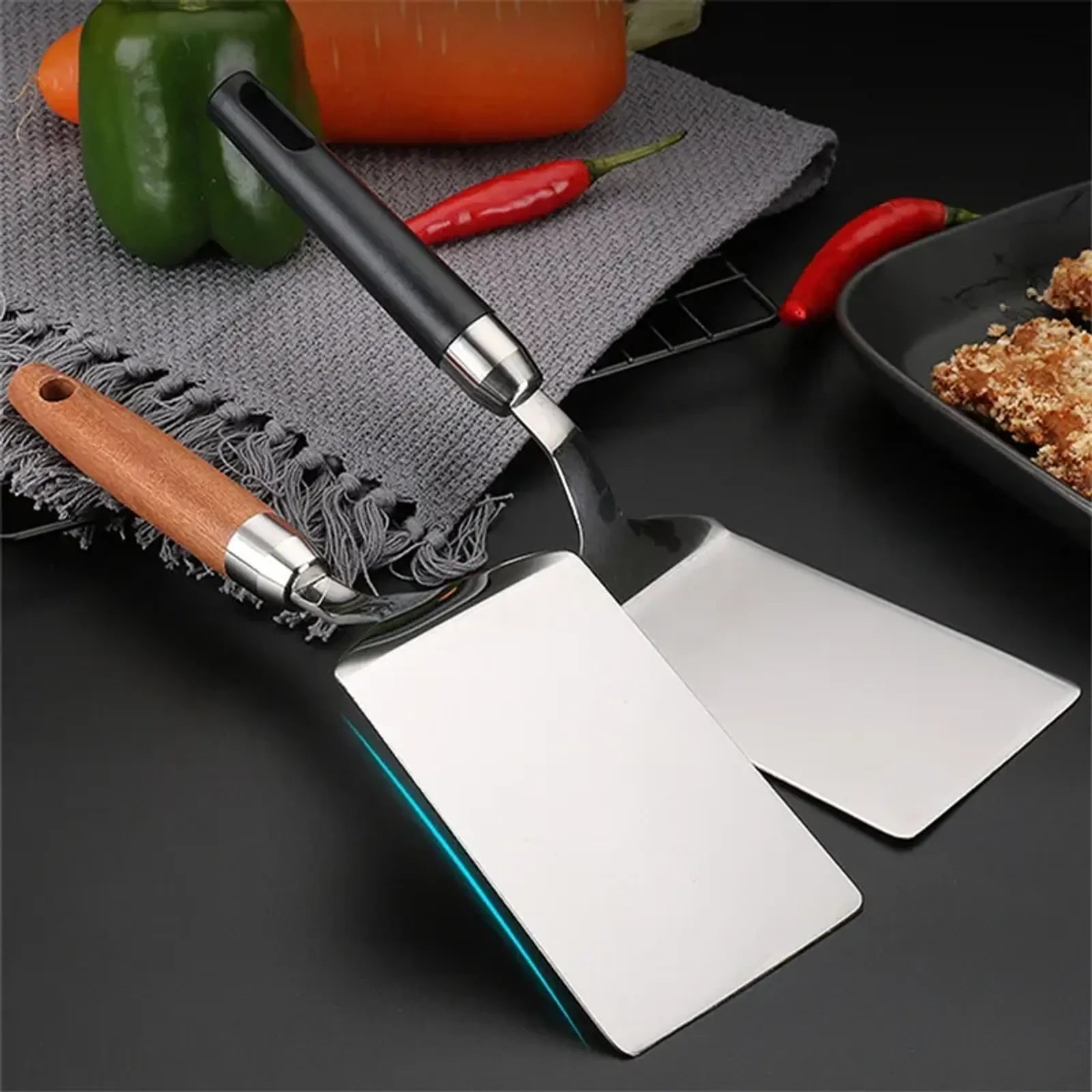 Stainless Steel Square Head Cooking Spatula with Wood Handle