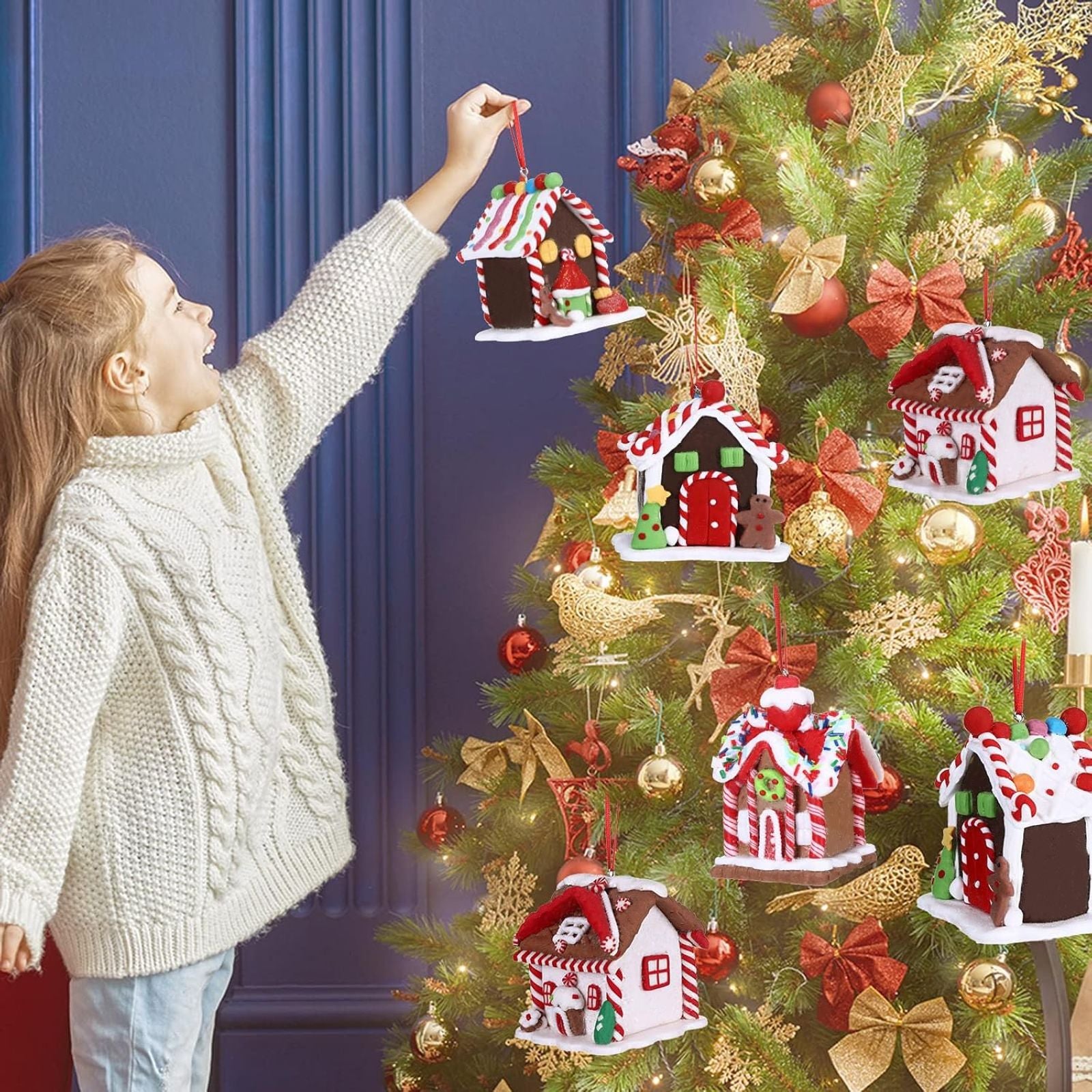 5-Piece Gingerbread House Christmas Ornament Set