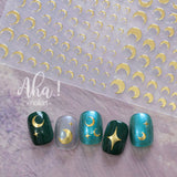 3D Crescent Moon Nail Stickers - White, Black, Gold, Silver